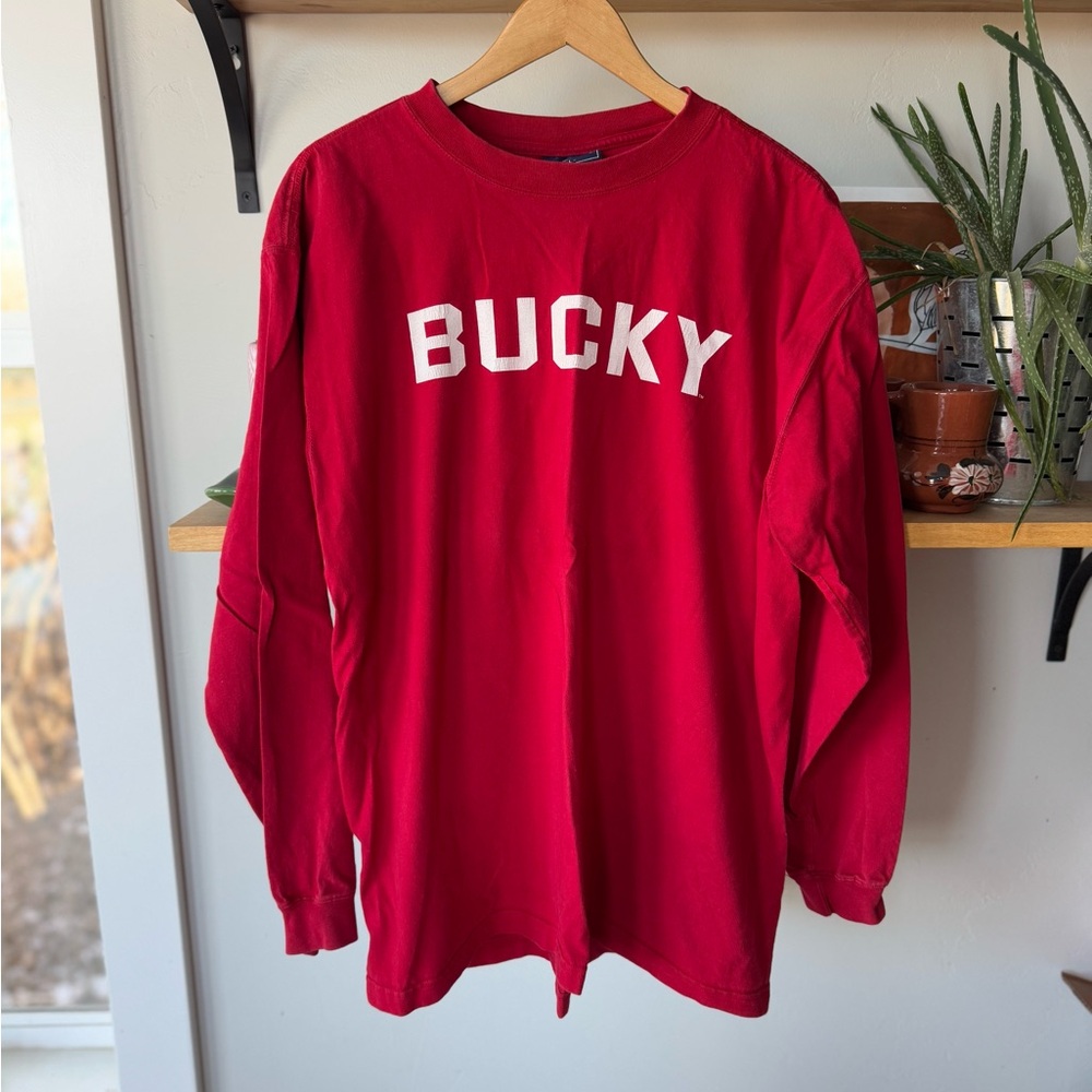 Vintage Jansport Bucky Wisconsin Badgers Long Sleeve Cotton Crewneck Shirt Large
